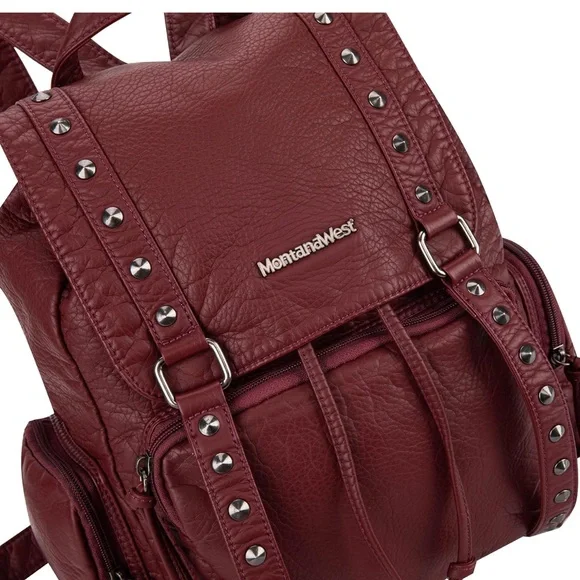 Montana West Red Backpack with Studded Details - Picture 5 of 7